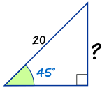 直角三角形 45 度，斜边 20