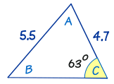 三角形 63 度，4.7，5.5