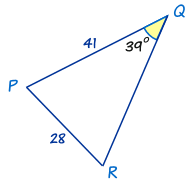 三角形 39 度，41，28