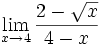 当 x 趋近 4 时 (2-sqrt(x))/(4-x) 的极限