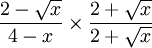 (2-sqrt(x))/(4-x) 乘以 (2+sqrt(x))/(2+sqrt(x))