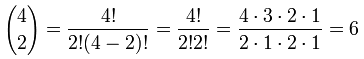 二项式4选取2 = 4! / 2!(4-2)!