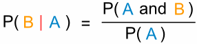 P(B 条件 A) = P( A 与 B ) / P(A) 