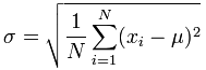 [ (1/N) 乘 (xi - mu)^2 从 i=1 到 N 的总和] 的平方根
