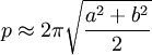 椭圆周长估计 2pi sqrt((a^2+b^2)/2)