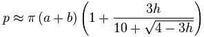 椭圆周长估计 pi(a+b)(1 + 3h/(10+sqrt(4-3h)))