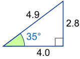 三角形 2.8 4.0 4.9 有 35 度的角